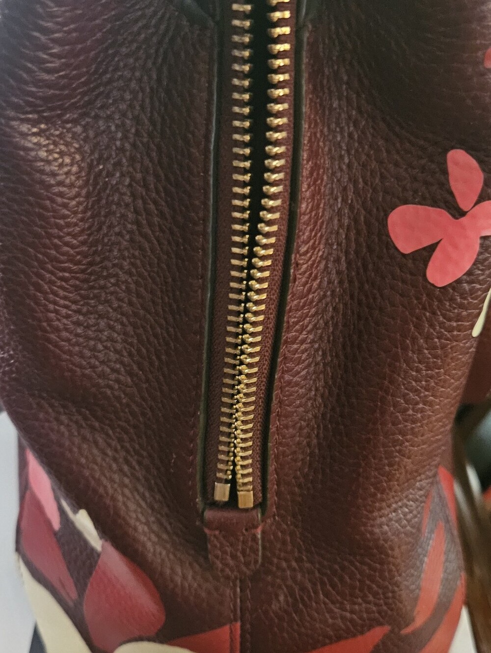 kate spade Burgundy Floral Leather Shoulder Bag with Pink & White Accents - Picture 7 of 8